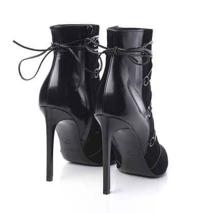 Saint Laurent Calfskin Velvet Lace Up Ankle Boots 39 Black 4 of 9