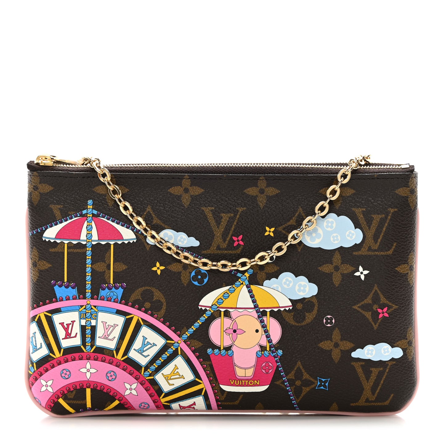 Monogram 2020 Christmas Animation Big Wheel Double Zip Pochette Rose Ballerine