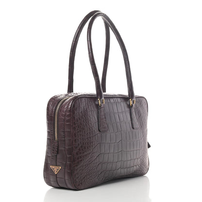 Prada Calfskin Crocodile Embossed Tote Purple 2 of 6