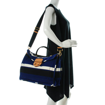 Prada Canvas Canapa Righe Striped Top Handle Satchel Cobalto 2 of 9
