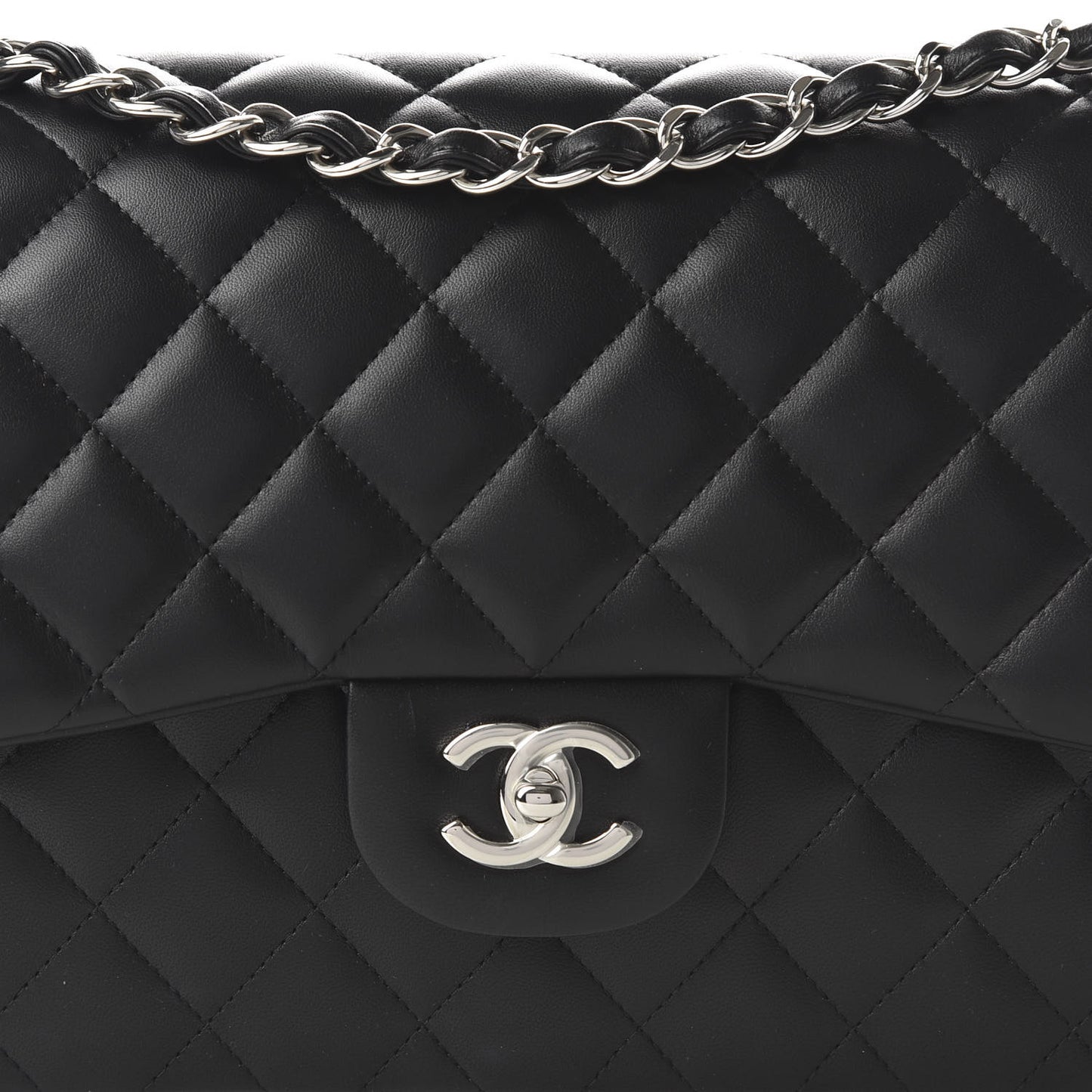 Lambskin Quilted Jumbo Double Flap Black