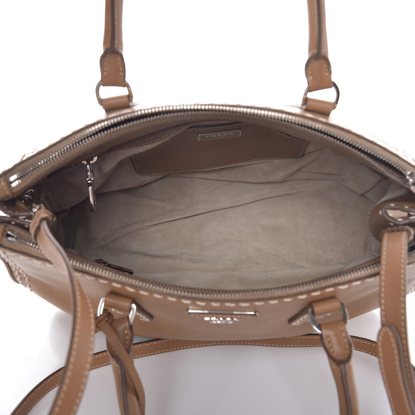 City Calf Hand Stitched Medium Galleria Double Zip Tote Caramel