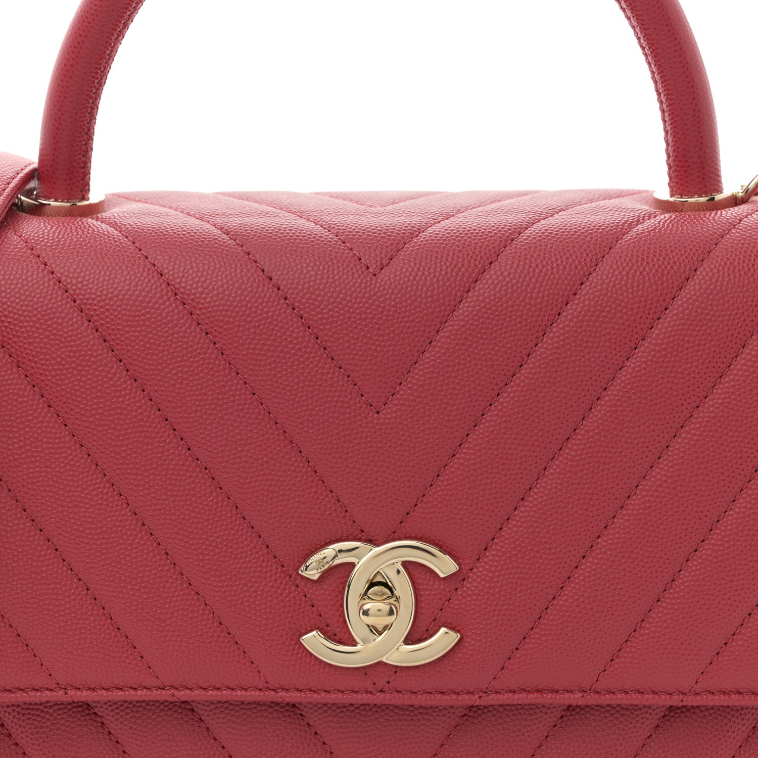 Chanel Caviar Chevron Quilted Small Coco Handle Flap Red 8 of 10