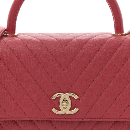 Chanel Caviar Chevron Quilted Small Coco Handle Flap Red 8 of 10