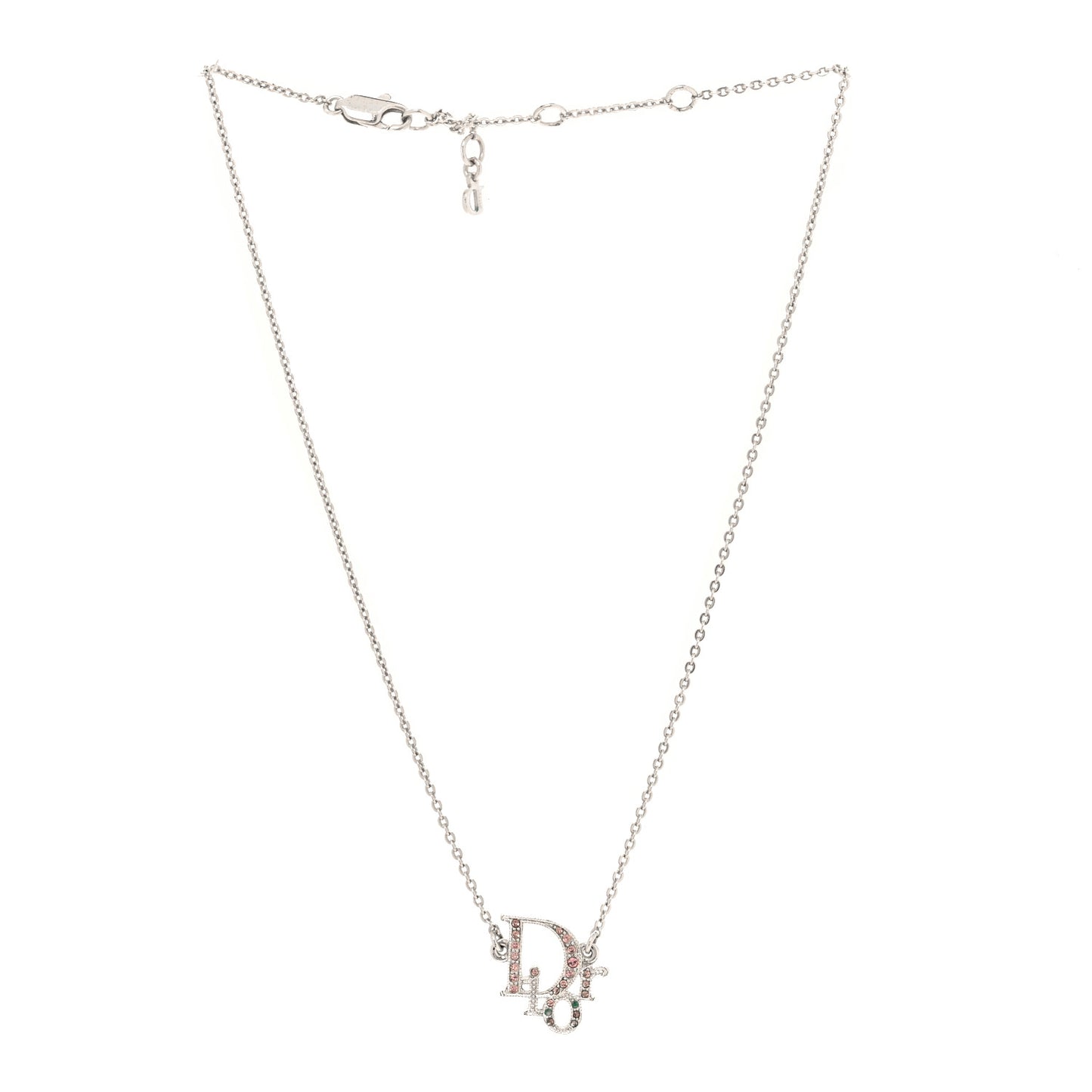 Metal Crystal Logo Choker Necklace Silver Pink