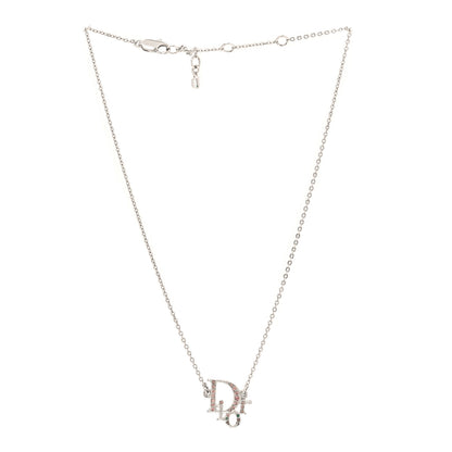 Christian Dior Metal Crystal Logo Choker Necklace Silver Pink 3 of 5