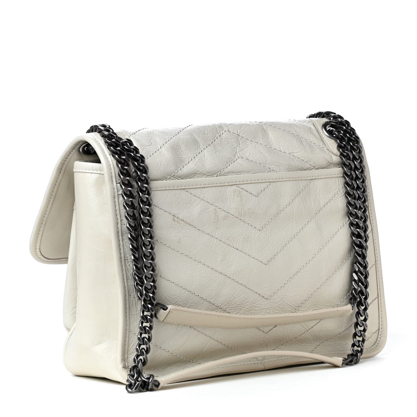 Crinkled Calfskin Matelasse Monogram Medium Niki Chain Satchel Ivory