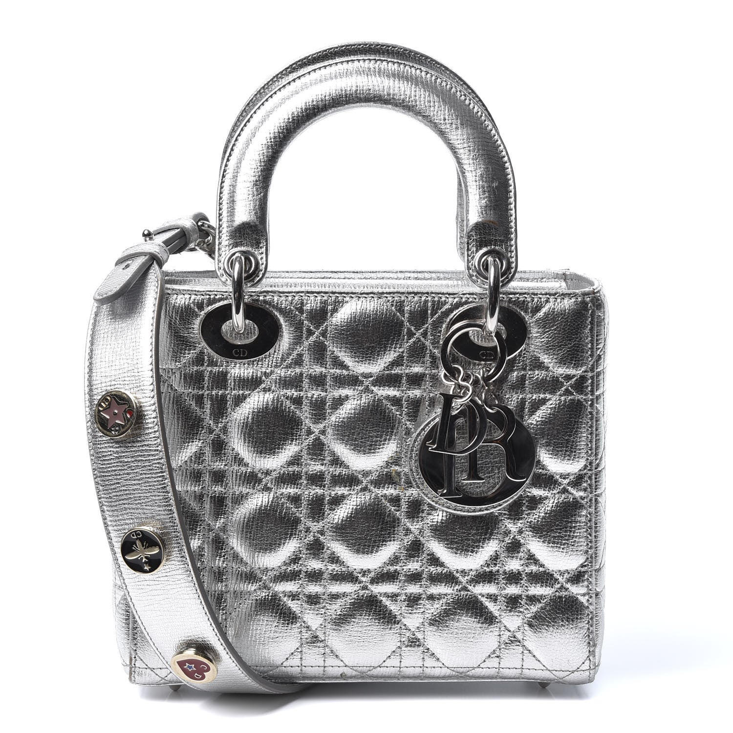 Christian Dior Metallic Grained Calfskin Cannage Small Lucky Badges My Lady Dior Silver 1 of 11