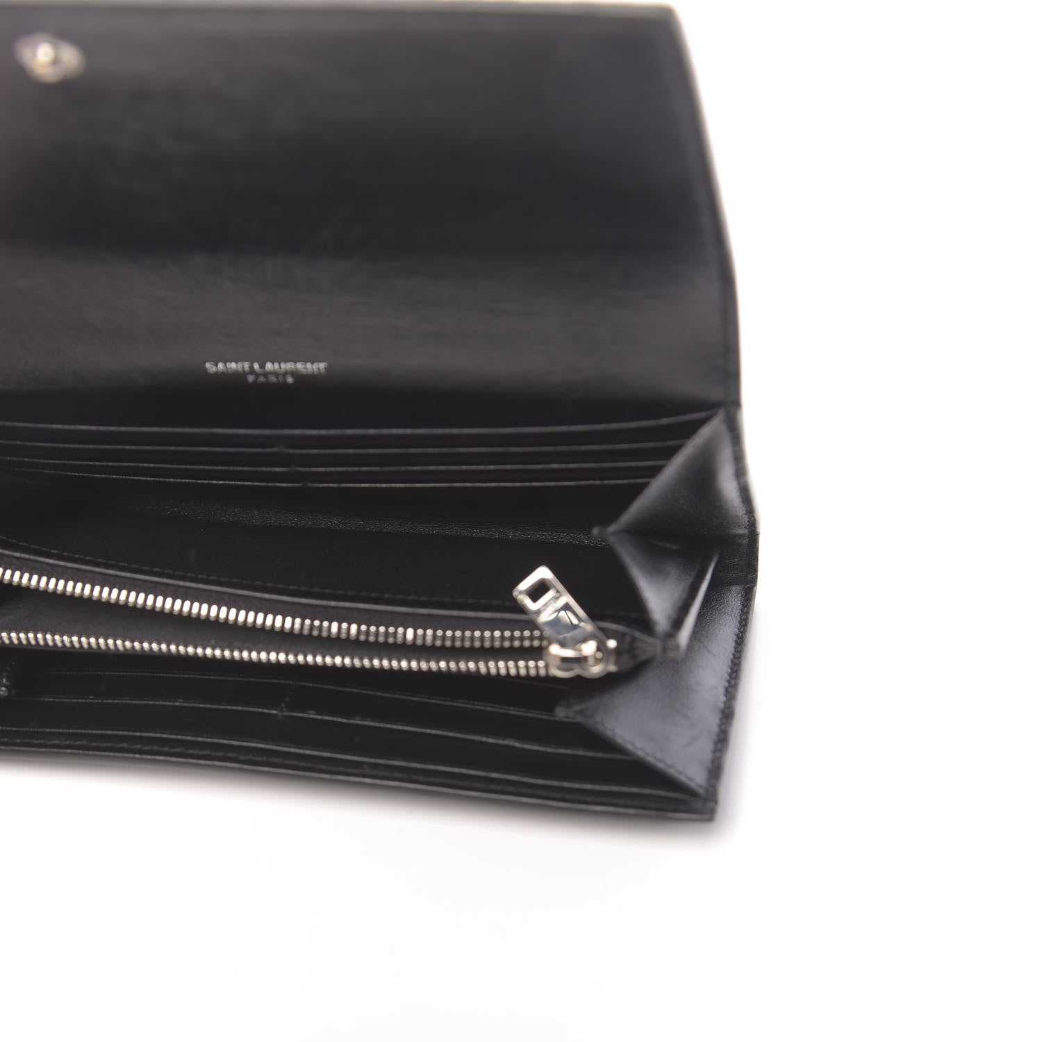 Saint Laurent Calfskin Crocodile Embossed Monogram Flap Wallet Black 5 of 7