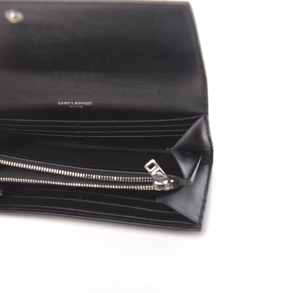 Saint Laurent Calfskin Crocodile Embossed Monogram Flap Wallet Black 5 of 7