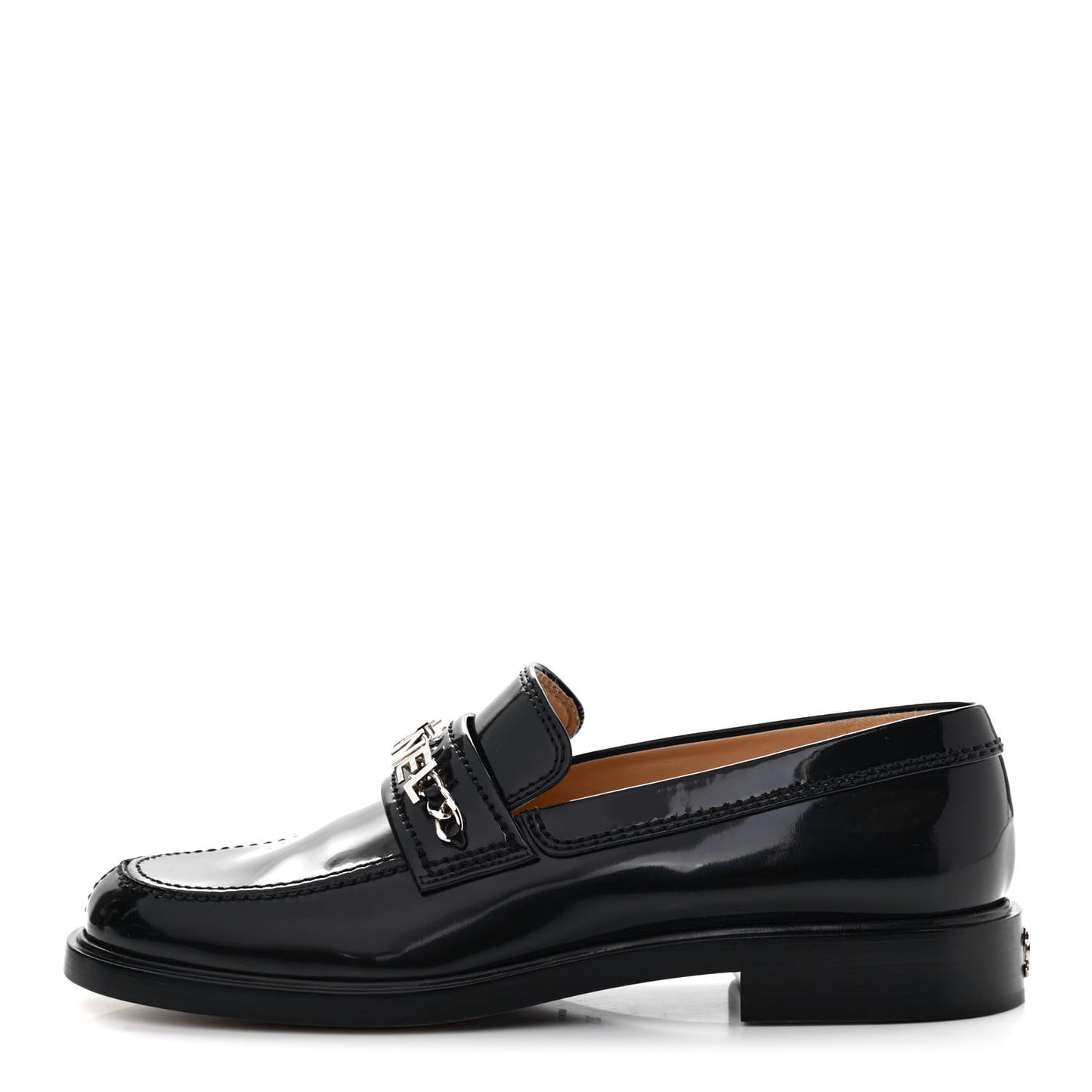 Shiny Calfskin Logo Loafers 39.5 Black