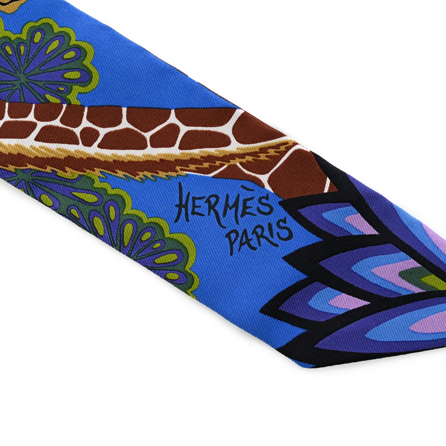 Hermes Silk The Three Graces Twilly Bleu Vert Marron 2 of 5