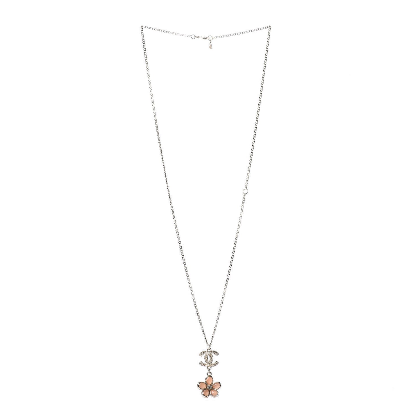 Enamel Crystal CC Camellia Pendant Necklace Beige Gold