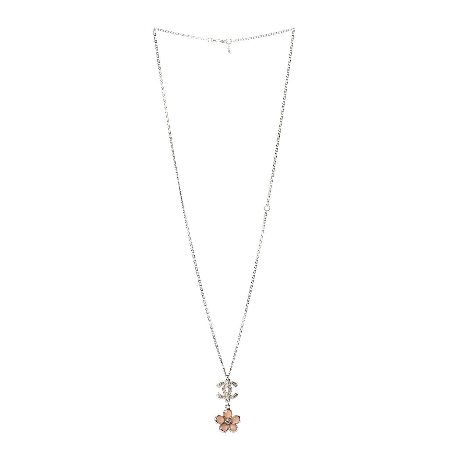 Chanel Enamel Crystal CC Camellia Pendant Necklace Beige Gold 3 of 6