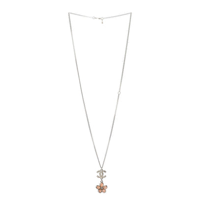 Chanel Enamel Crystal CC Camellia Pendant Necklace Beige Gold 3 of 6