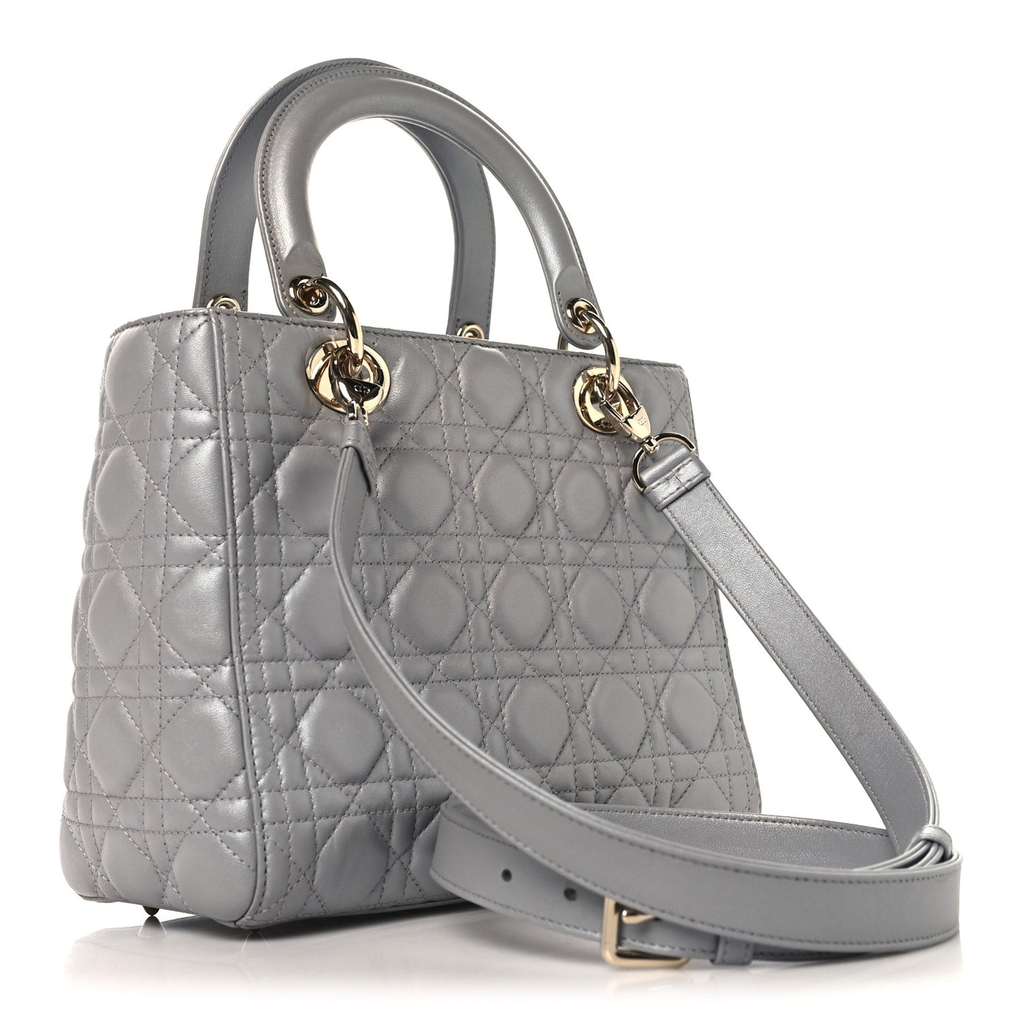 Pearly Lambskin Cannage Medium Lady Dior Grey
