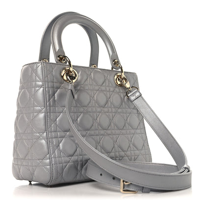 Christian Dior Pearly Lambskin Cannage Medium Lady Dior Grey 3 of 10