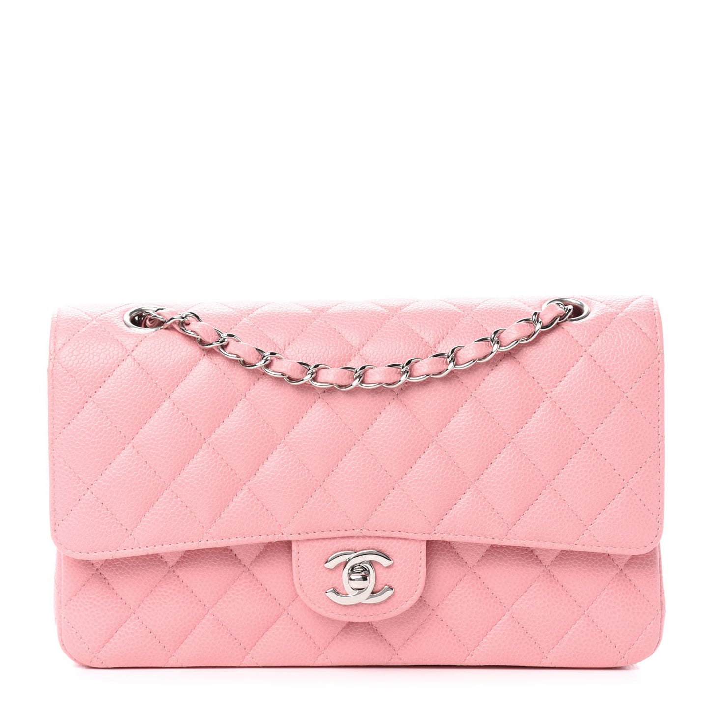 Caviar Quilted Medium Double Flap Pink
