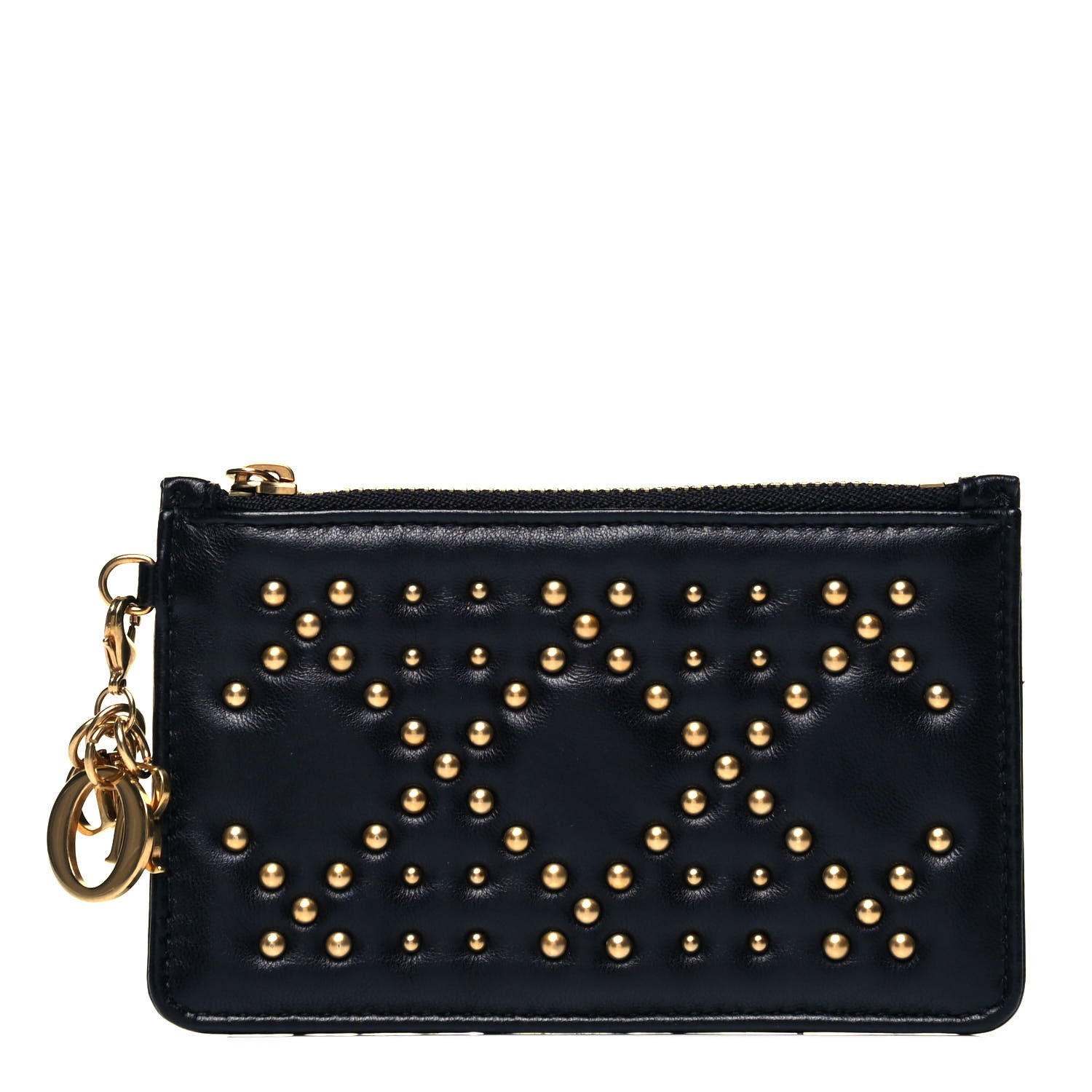 Christian Dior Lambskin Cannage Studded Lady Dior Zip Card Holder Black 1 of 7
