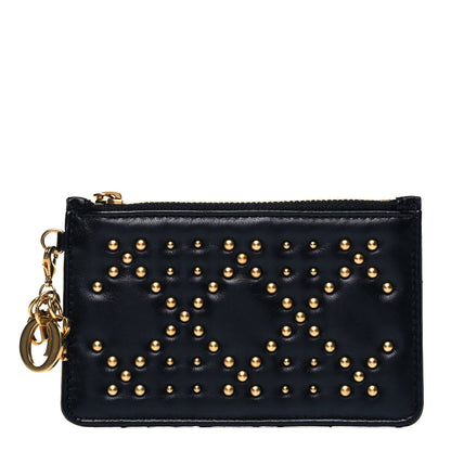 Christian Dior Lambskin Cannage Studded Lady Dior Zip Card Holder Black 1 of 7