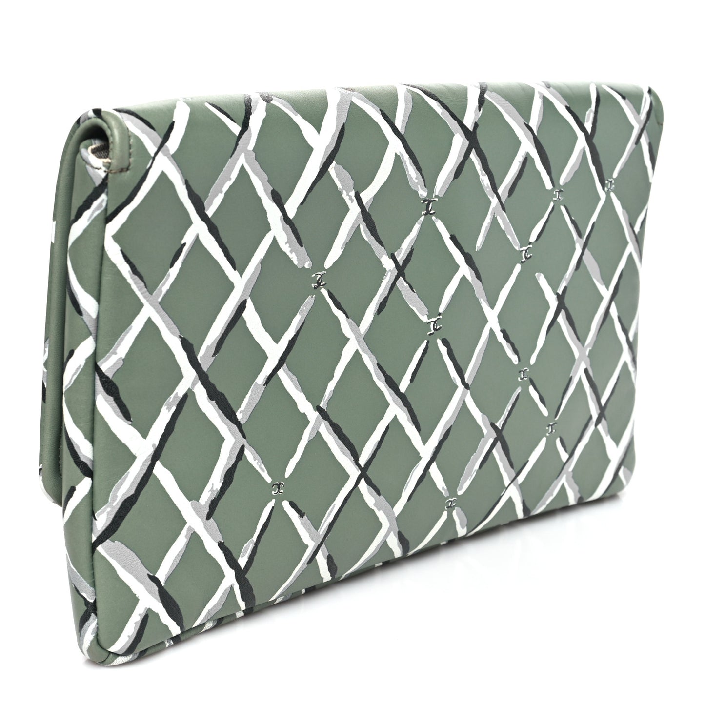 Lambskin Paris-Greece Quilted Foldover Clutch Green Multicolor