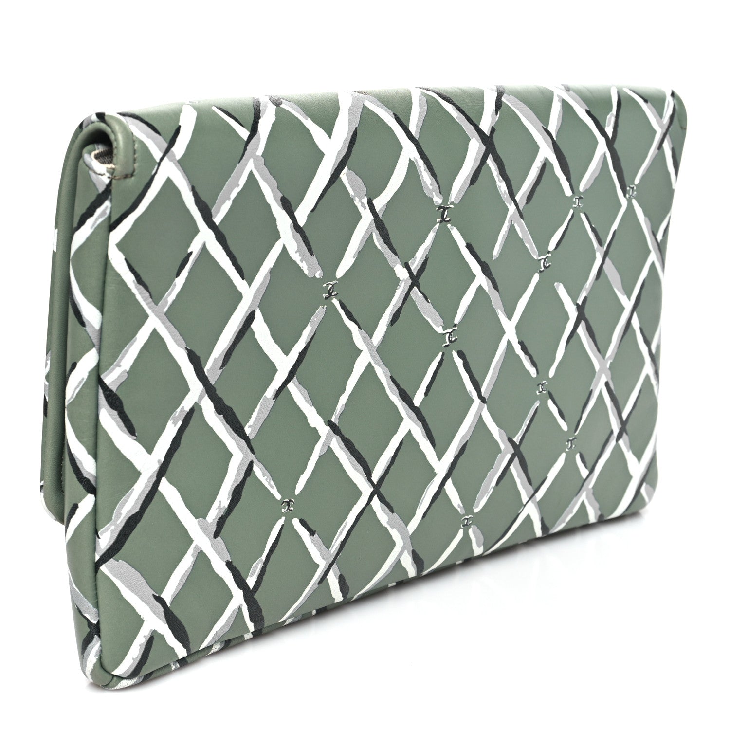 Chanel Lambskin Paris-Greece Quilted Foldover Clutch Green Multicolor 3 of 8