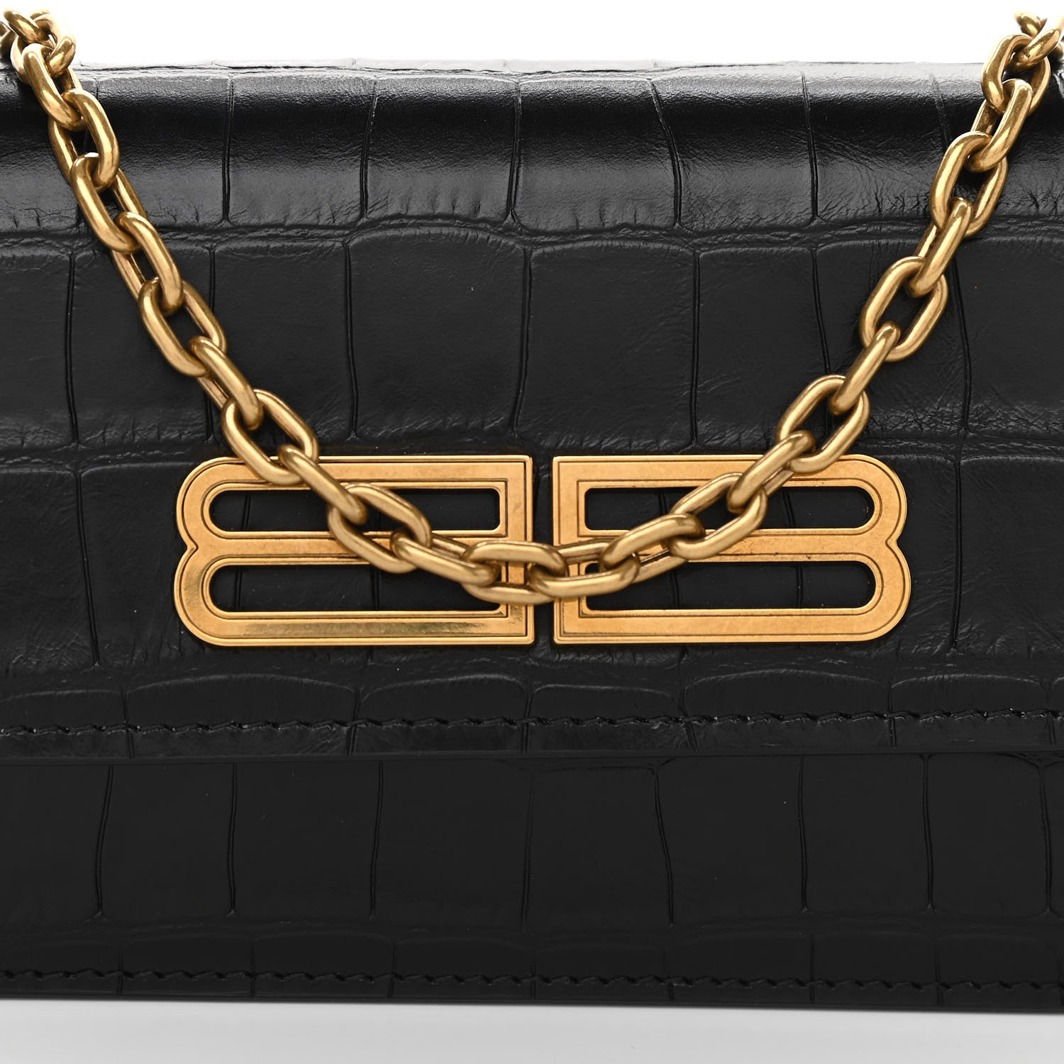 Balenciaga Extra Supple Calfskin Crocodile Embossed Gossip Wallet On Chain Black 7 of 9