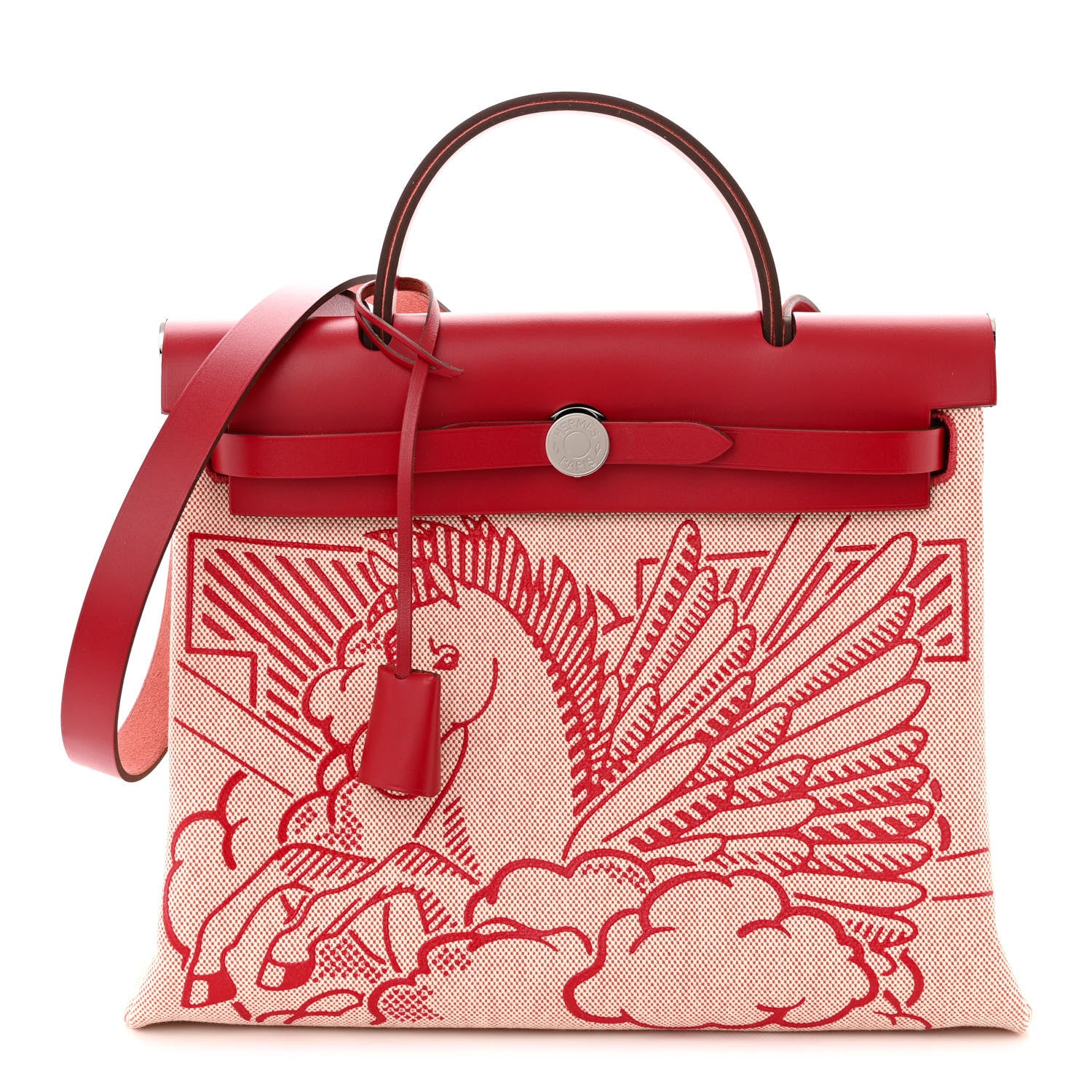 Hermes Vache Hunter Toile Pegase Pop Herbag Zip Retourne 31 PM Rouge Piment 1 of 12