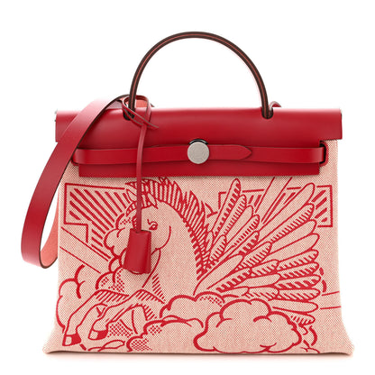 Hermes Vache Hunter Toile Pegase Pop Herbag Zip Retourne 31 PM Rouge Piment 1 of 12