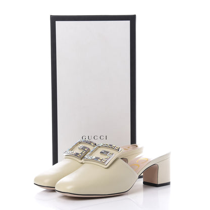 Gucci Malaga Kid Crystal Square G Madelyn Mules 37 Vintage White 9 of 9