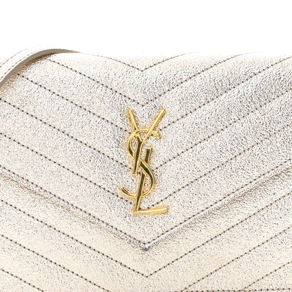 Saint Laurent Metallic Crackled Calfskin Matelasse Chevron Monogram Envelope Chain Wallet Gold 8 of 13