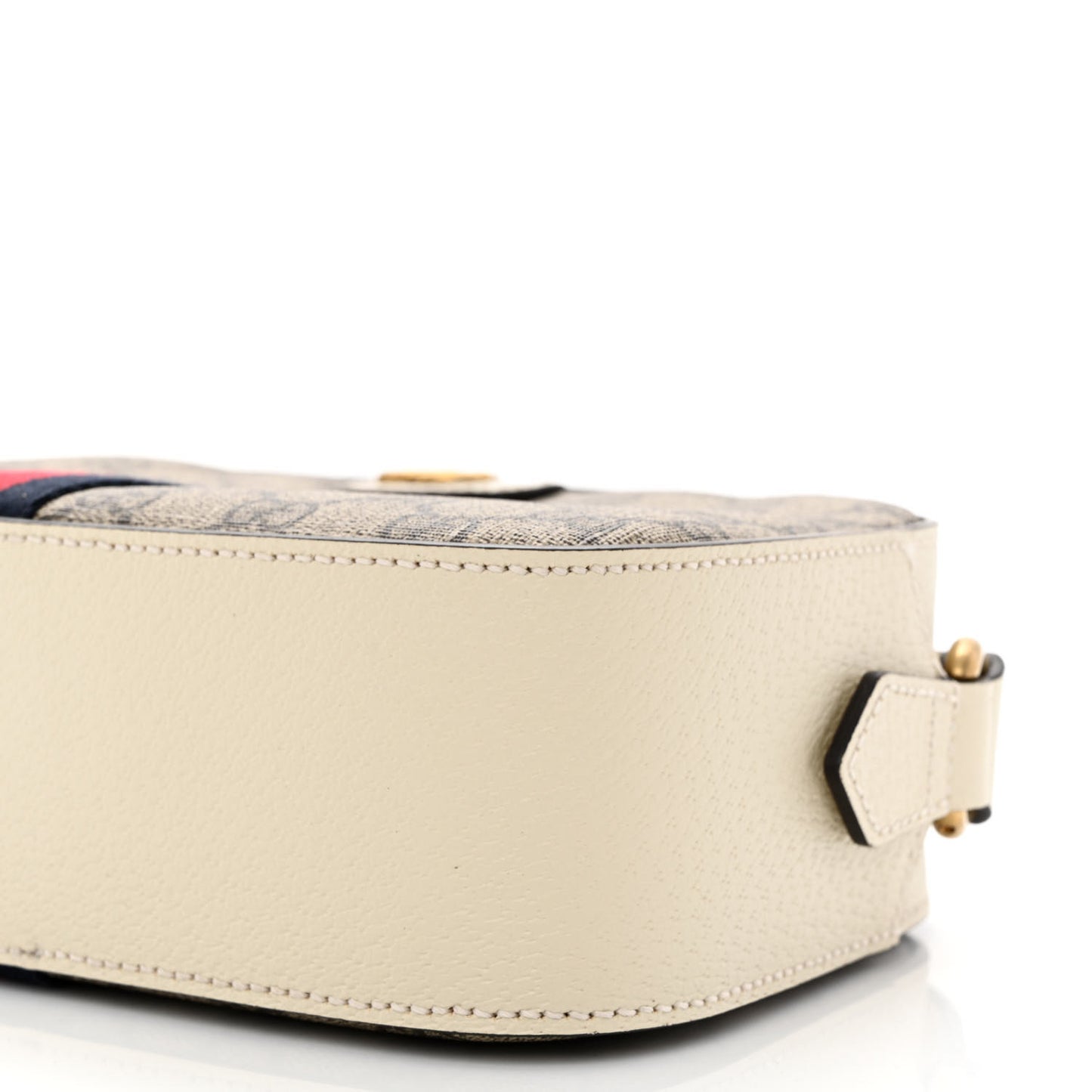 GG Supreme Monogram Textured Calfskin Web Small Ophidia Camera Bag Beige Ebony Mystic White