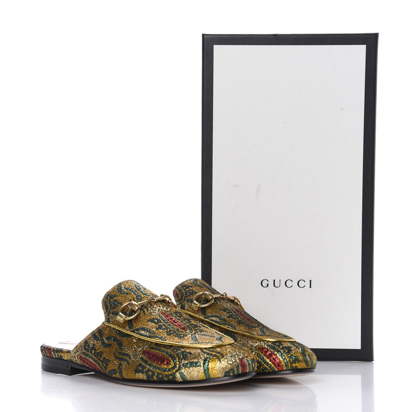 Iridescent Brocade Womens Princetown Slippers 36 Gold Multicolor