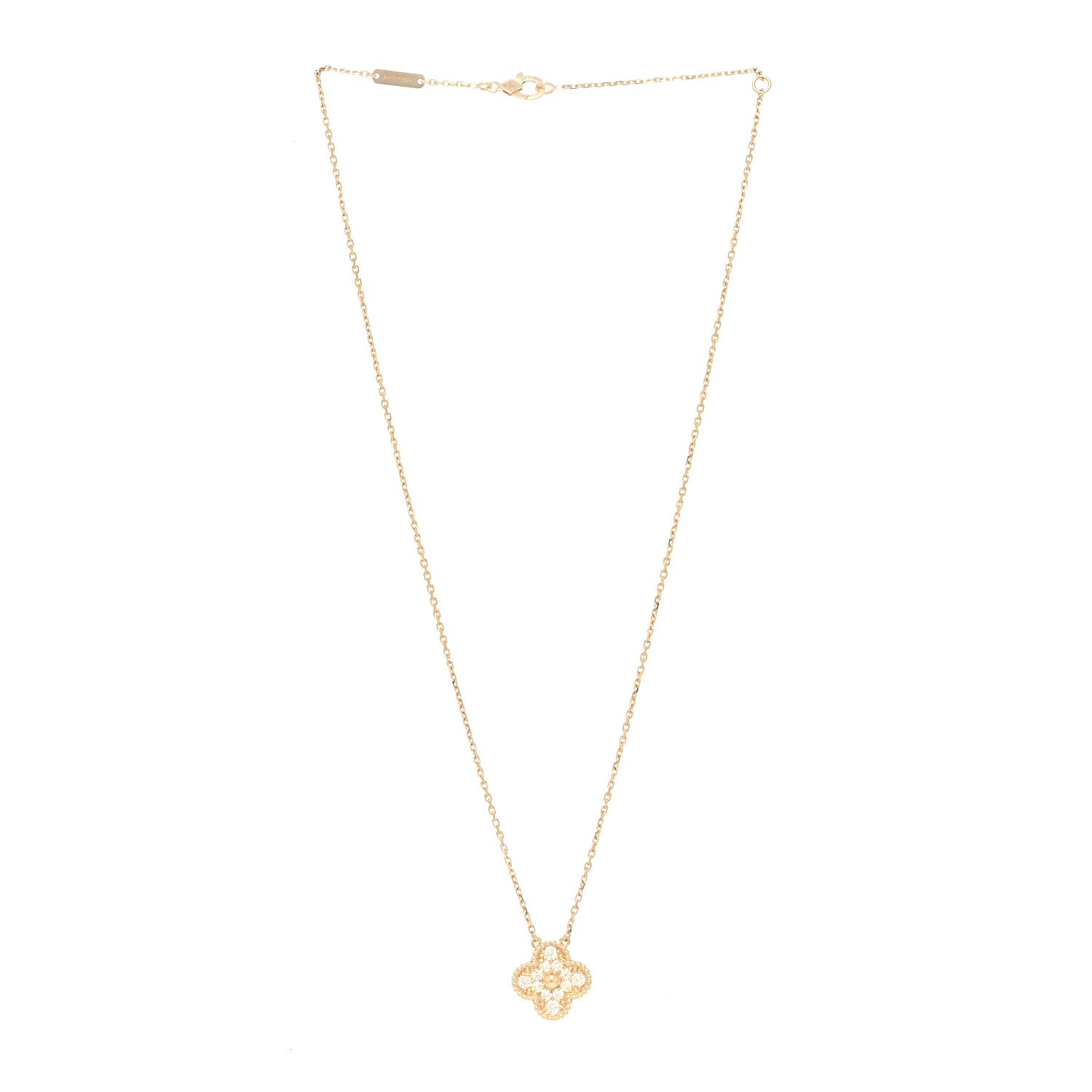 Van Cleef & Arpels 18K Yellow Gold Diamond Vintage Alhambra Pendant Necklace 2 of 7