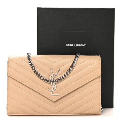 Saint Laurent Grain De Poudre Matelasse Chevron Monogram Chain Wallet Nude Powder 9 of 9