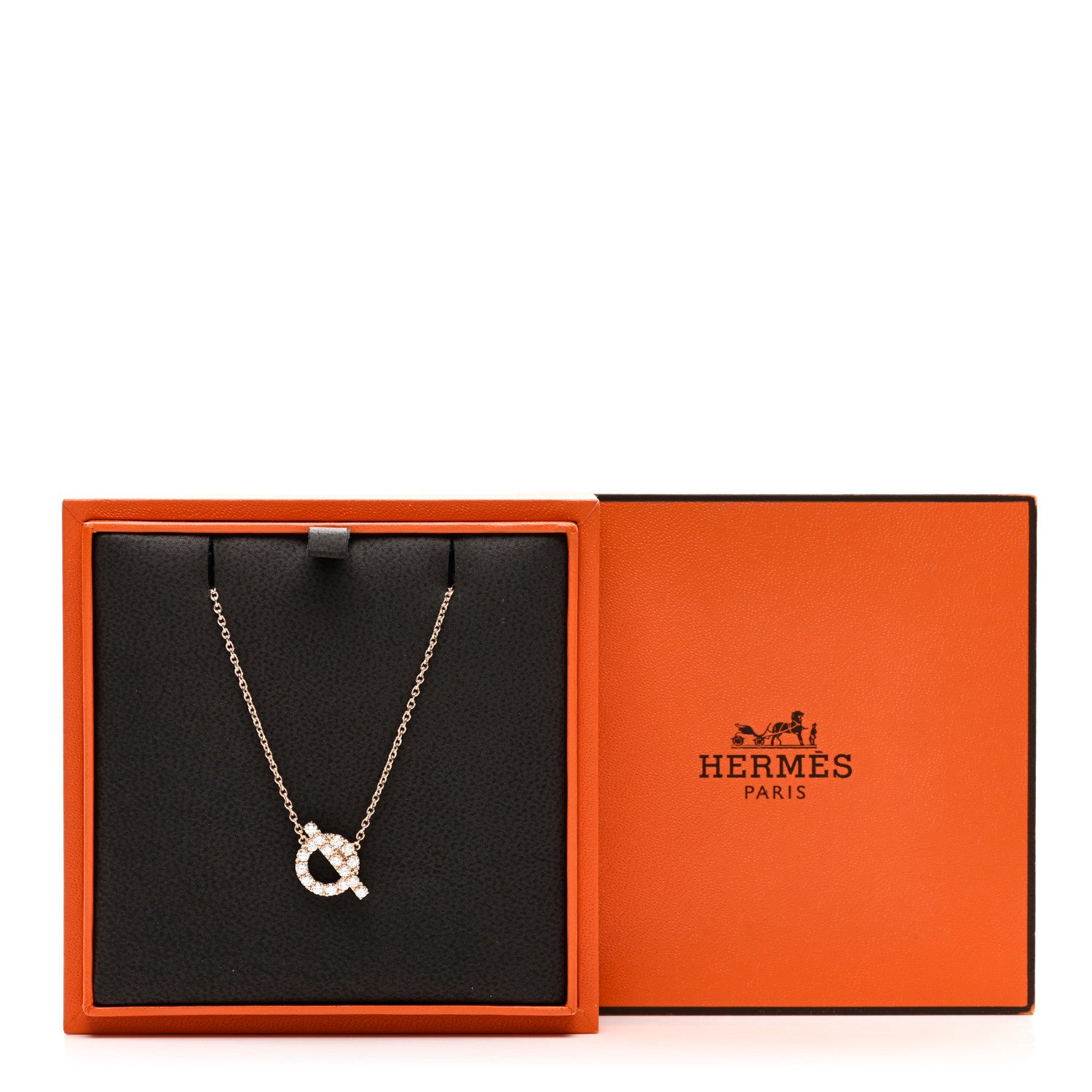 Hermes 18K Rose Gold Diamond Finesse Pendant Necklace 5 of 5