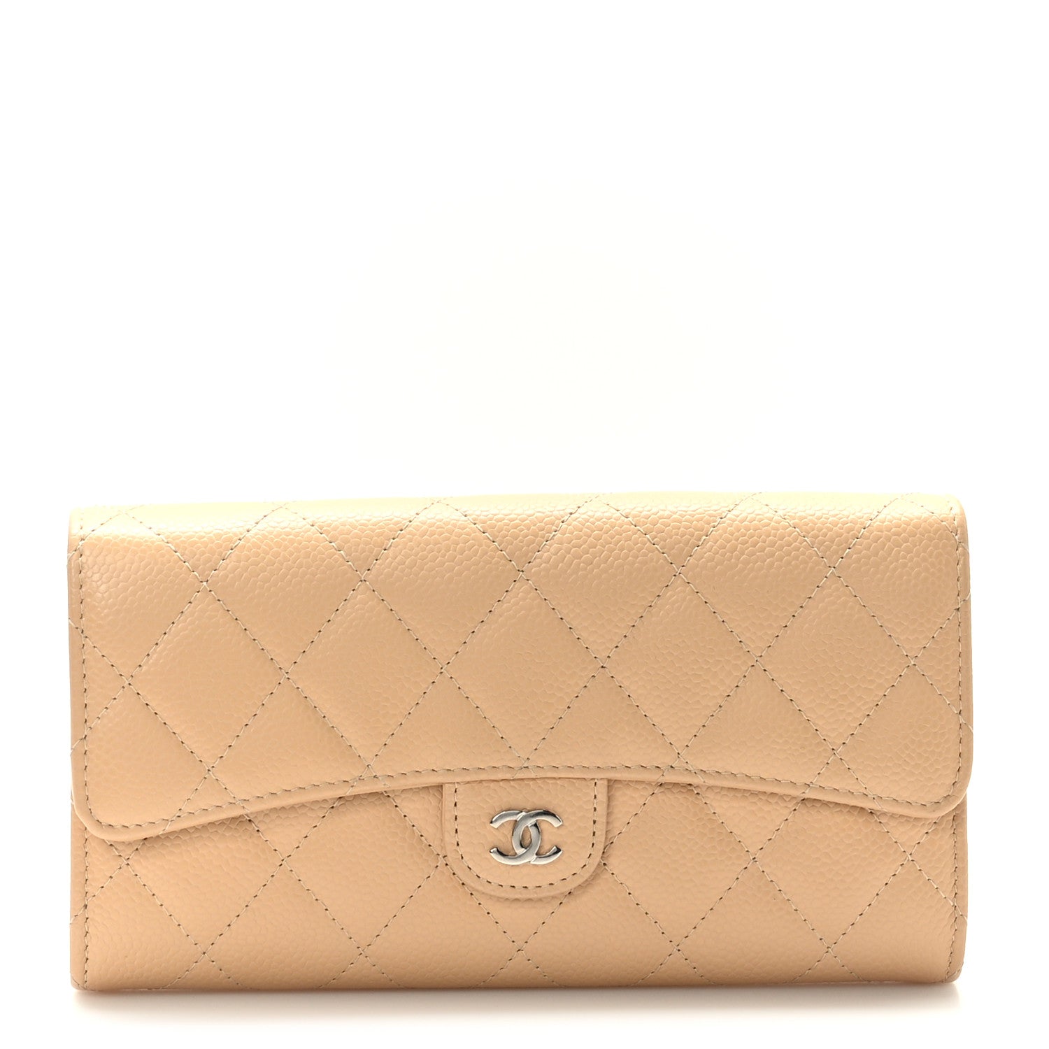 Chanel Caviar Quilted Large Gusset Flap Wallet Beige 1 of 8