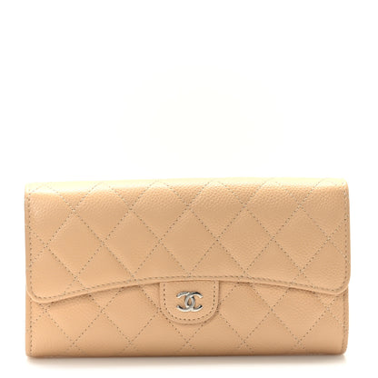 Chanel Caviar Quilted Large Gusset Flap Wallet Beige 1 of 8