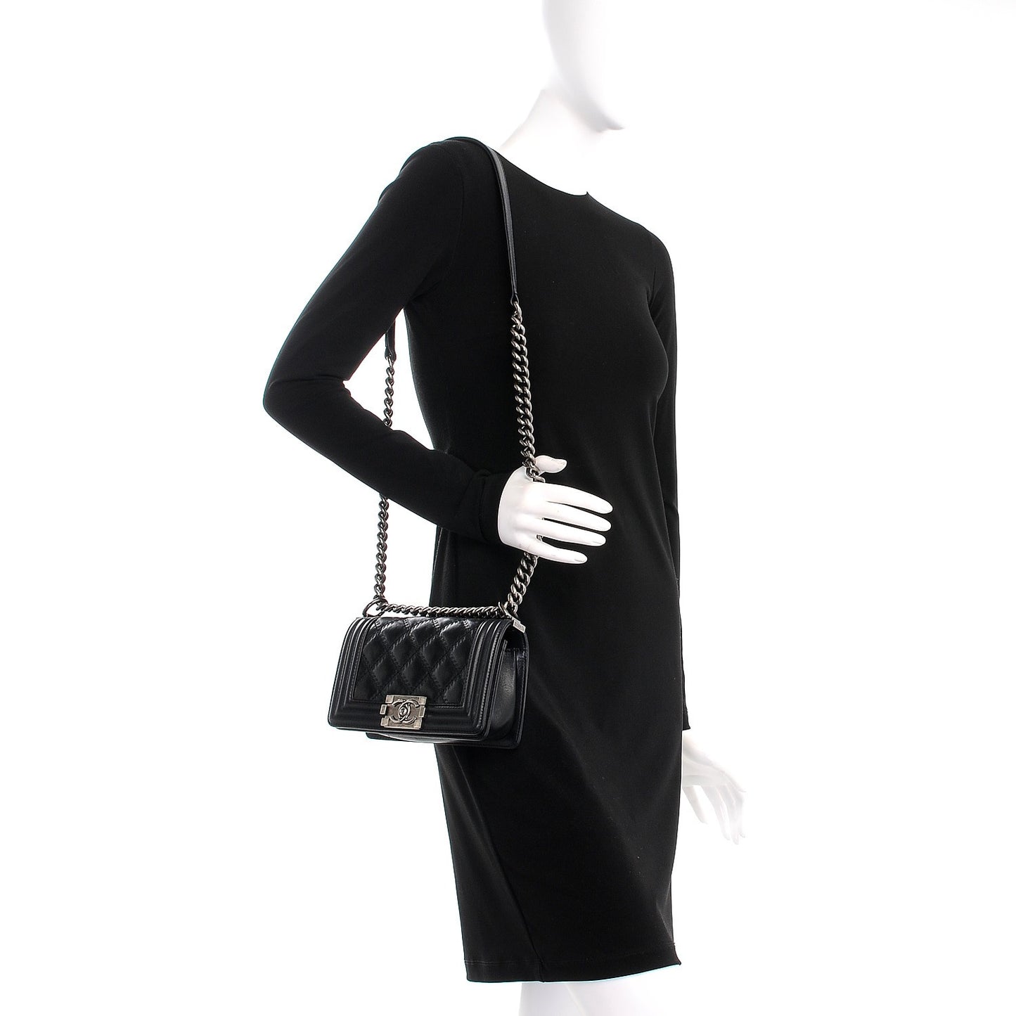 Calfskin Double Stitch Small Boy Flap Black