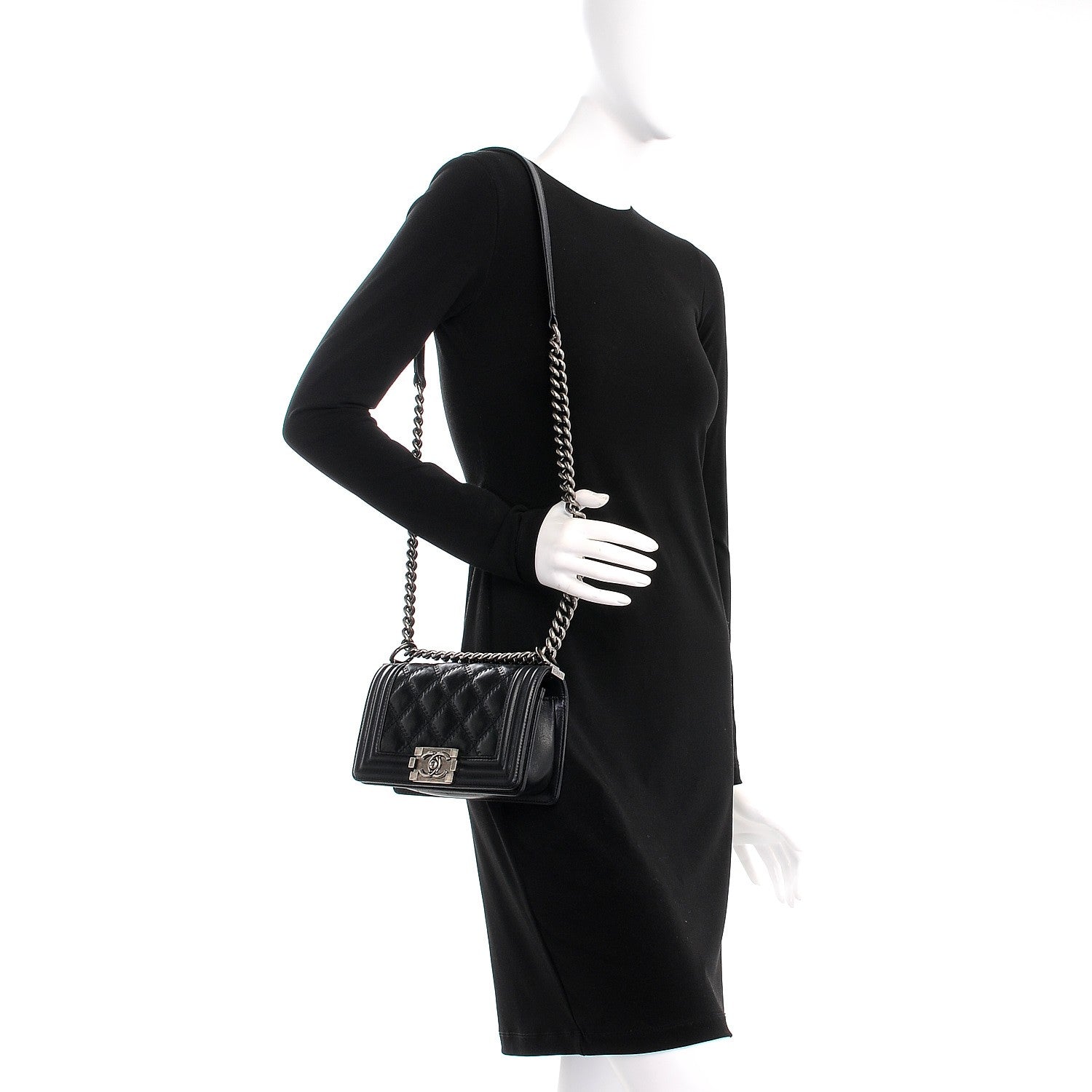 Chanel Calfskin Double Stitch Small Boy Flap Black 2 of 10