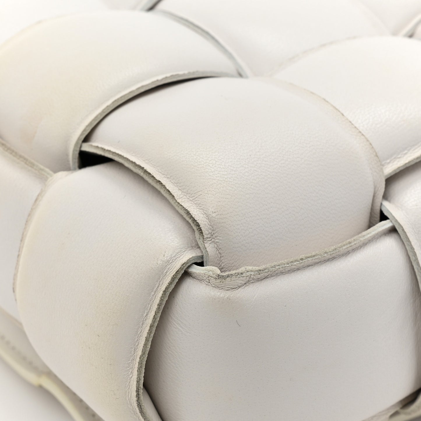 Paper Calfskin Maxi Intreccio Padded Cassette Crossbody Bag White