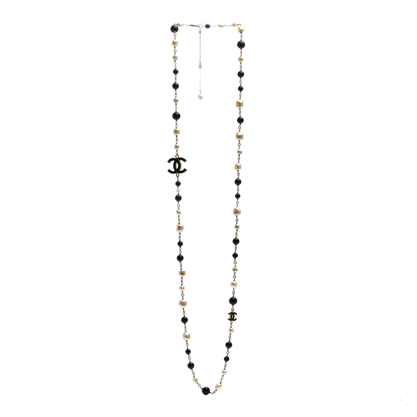 Pearl Bead CC Long Necklace Black