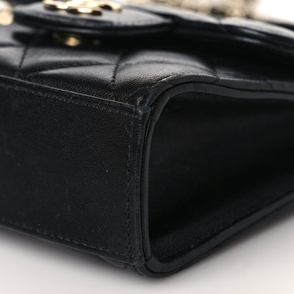 Chanel Lambskin Quilted Top Handle Flap Clutch With Chain Black 8 of 9