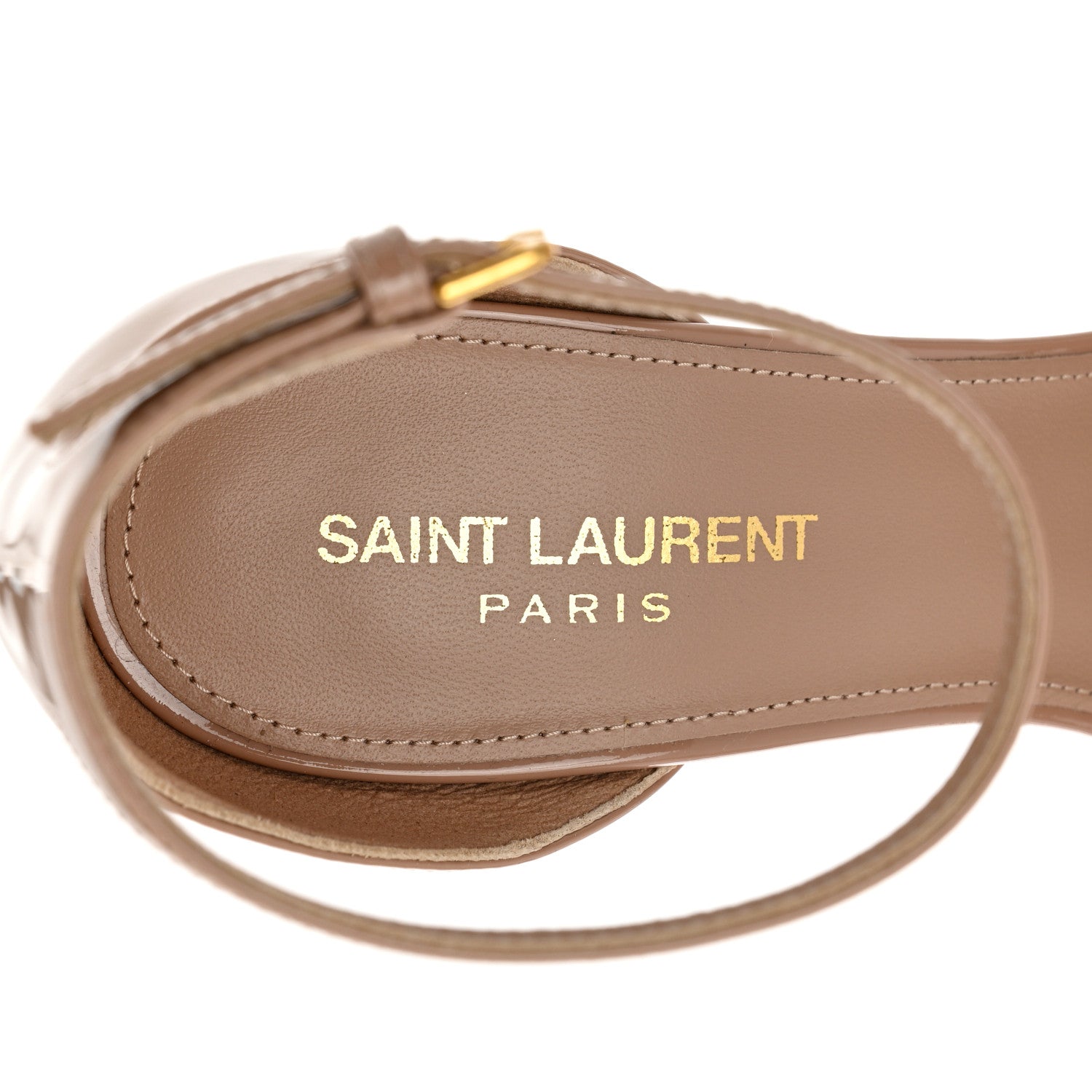 Saint Laurent Patent Calfskin Amber 105 Ankle Strap Sandals 38 Beige 7 of 9