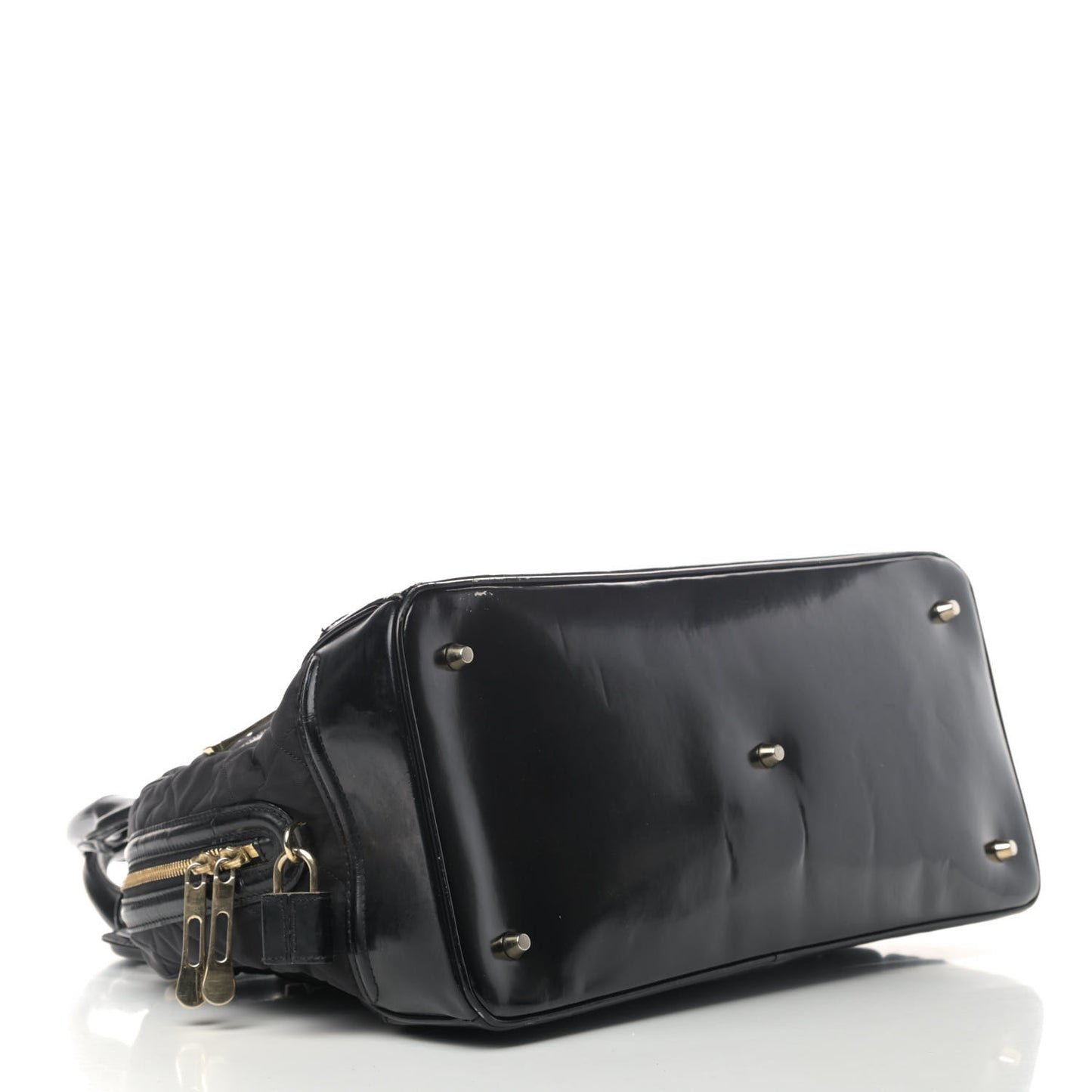 Calfskin Nylon Quilted Manor Top Handle Bag Black