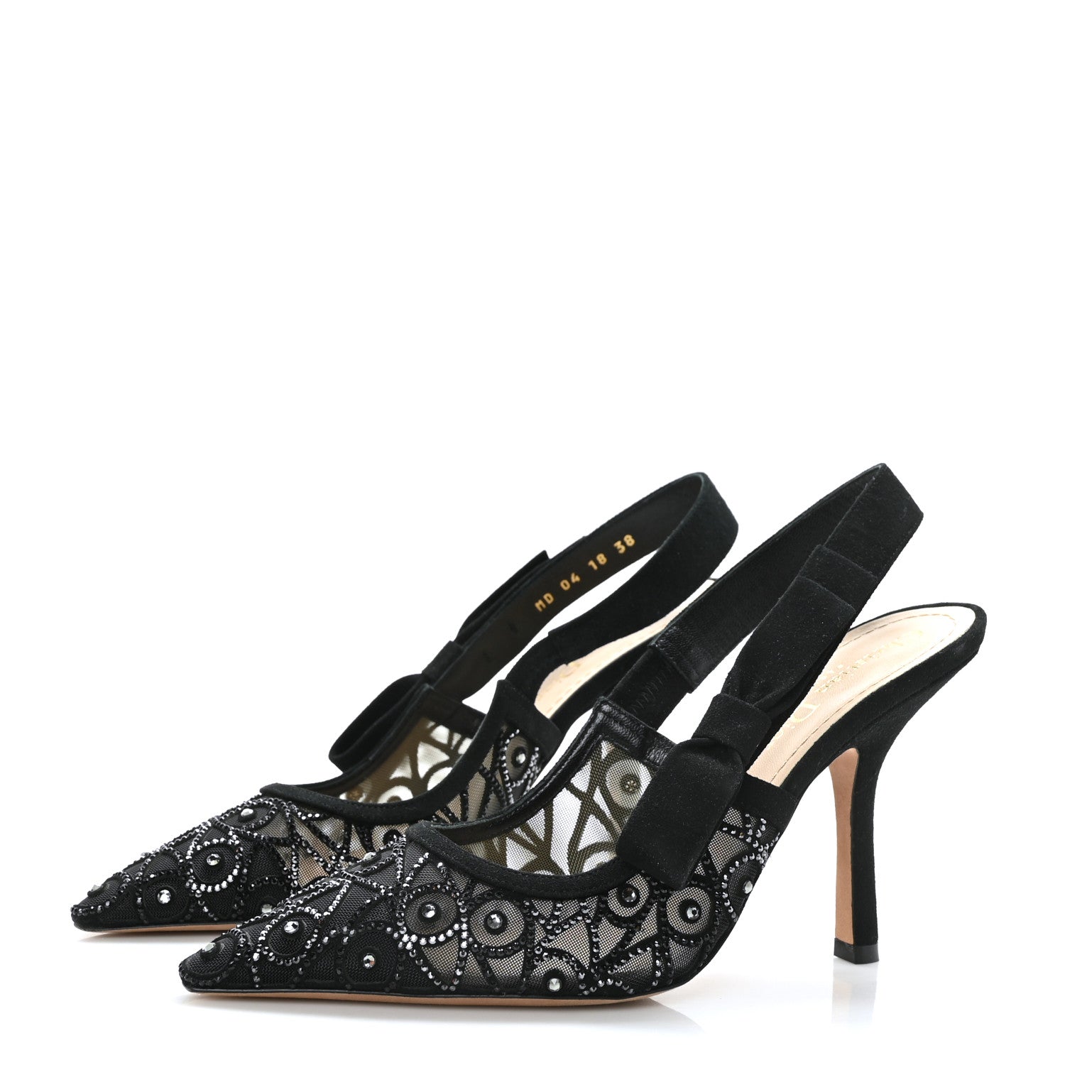 Christian Dior Mesh Crystal Lambskin Ribbon J'Adior Slingback 100mm Pumps Black 3 of 8