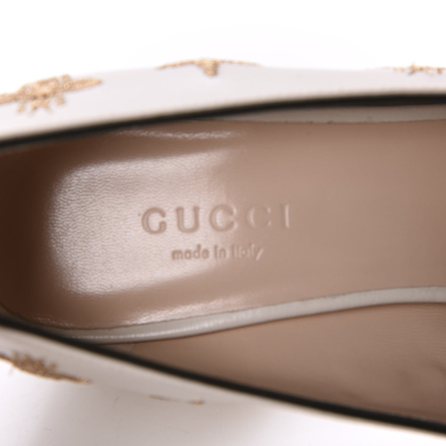 Quentin Goatskin Bee Star Embroidered GG Marmont Fringe 50mm Loafer Pumps 35 Mystic White