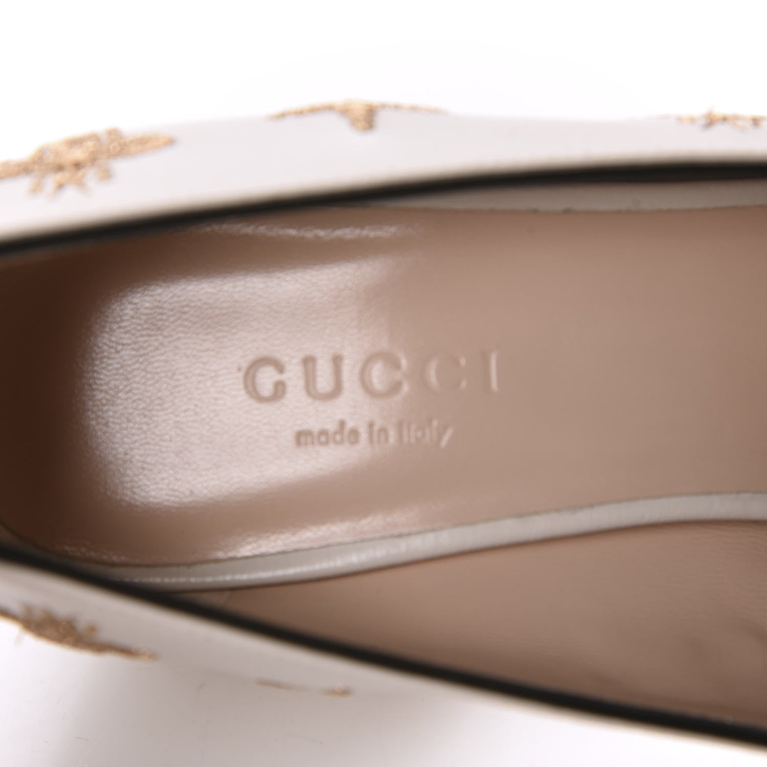 Gucci Quentin Goatskin Bee Star Embroidered GG Marmont Fringe 50mm Loafer Pumps 35 Mystic White 7 of 10