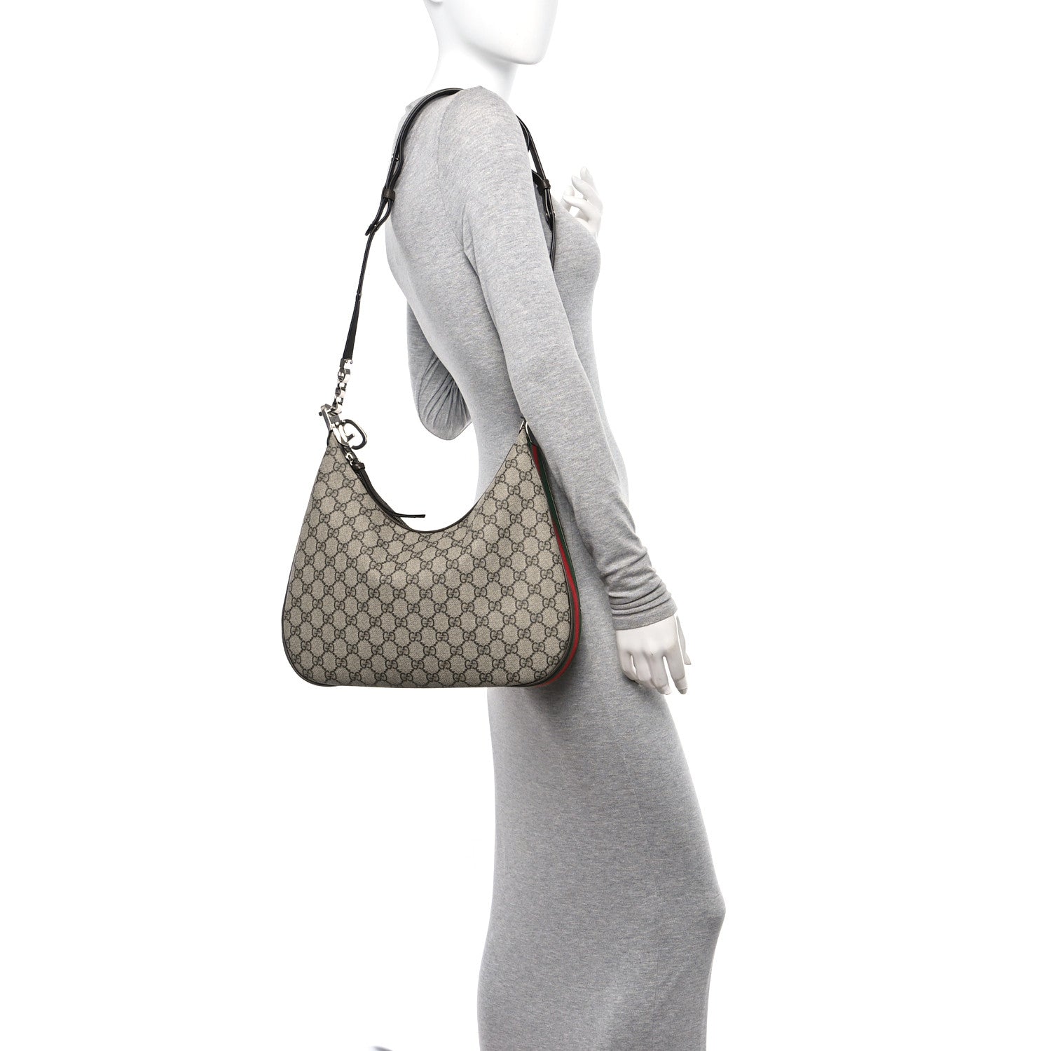 Gucci GG Supreme Monogram Textured Calfskin Web Large Attache Shoulder Bag Beige Ebony New Acero 2 of 9