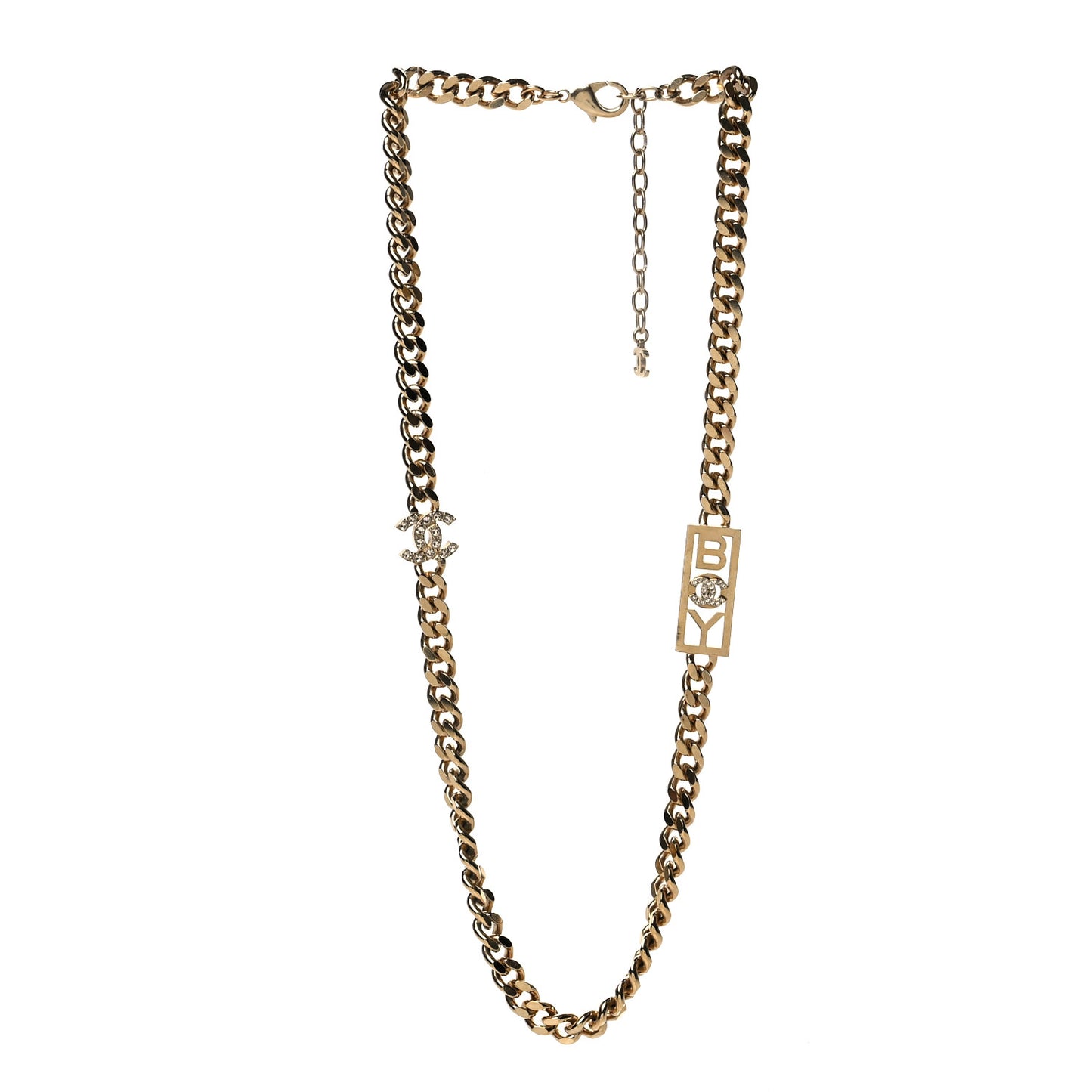 Metal Crystal CC Boy Chain Link Necklace Gold